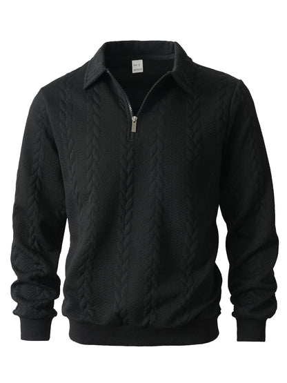 Men Jacquard Lapel Zip Up Jacket Casual Long Sleeve Sweatshirt