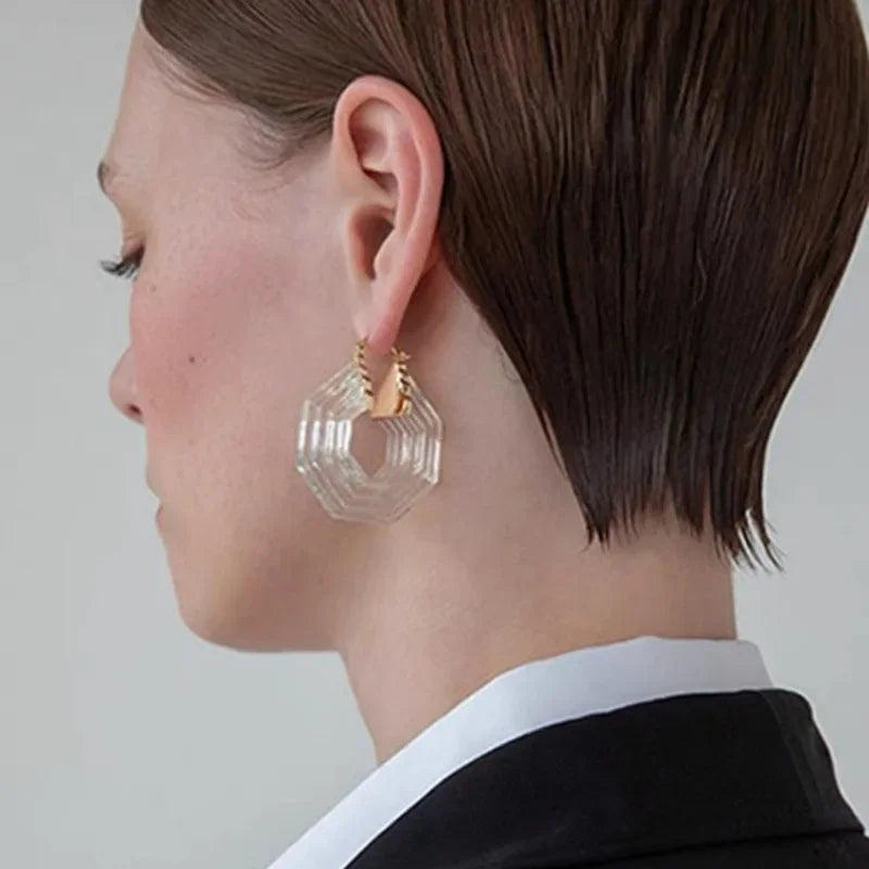 Hot European Runway Famous Designer Brand Geometric Acrylic Transparent Green Earrings Women Jewelry Bijoux Trend Goth Boho