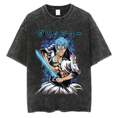 Anime Printed T-Shirt Summer Cotton Washed Vintage Short Sleeve