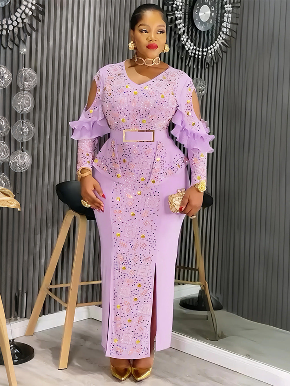 Elegant Rhinestone Beaded Evening Gown