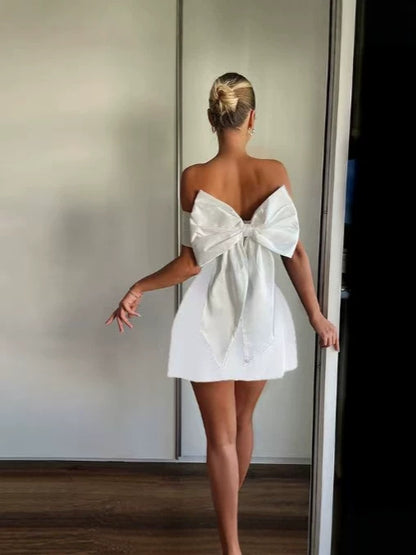 Women's One-Shoulder Sleeveless Mini Dress with Belted Bow, A-Line Color-Block Dress