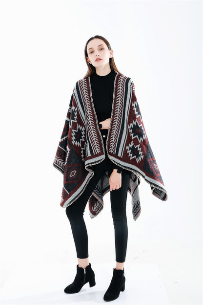 NEW Women Winter Boho Hooded Coat Cape Poncho Ladies Shawls Wrap Female Pashmina Plaid Cashmere Blanket Scarf