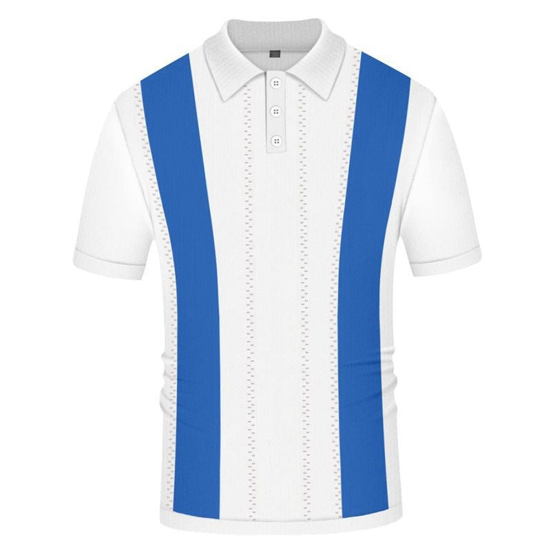 Zomerse gebreide  poloshirt met korte mouwen en strepen slim fit model