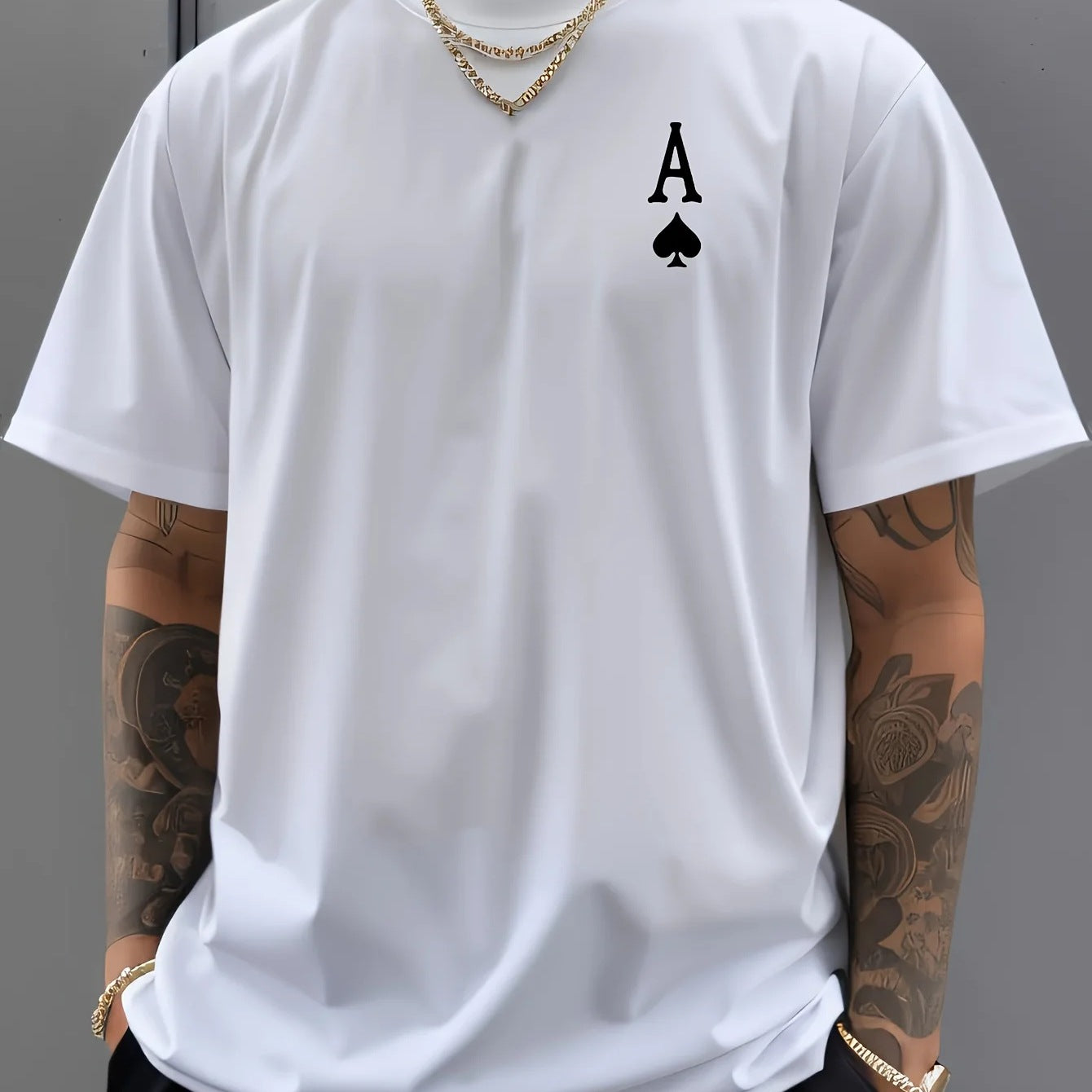 Men's cotton loose-fitting retro ironing pattern T-shirt