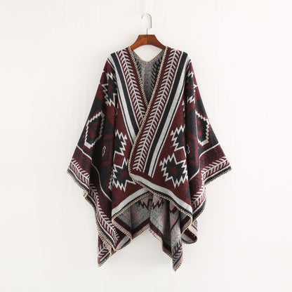 NEW Women Winter Boho Hooded Coat Cape Poncho Ladies Shawls Wrap Female Pashmina Plaid Cashmere Blanket Scarf