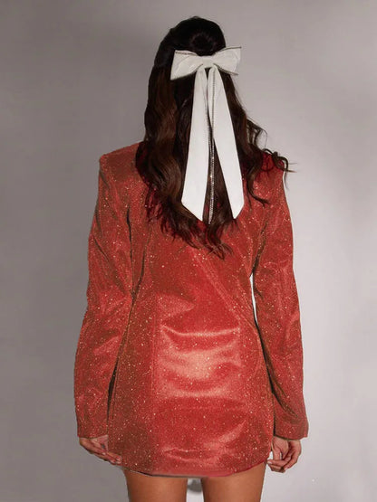 Damesblazerjurk met revers enkele rij knopen lange mouwen pailletten en lage taille