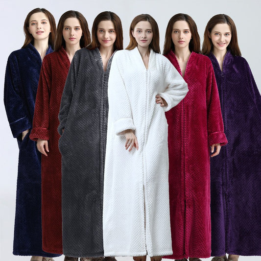 Flannel Nightdress, Bathrobe for Women, Fleece-Lined and Thickened