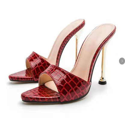 Pointed high heel sandals simple solid color