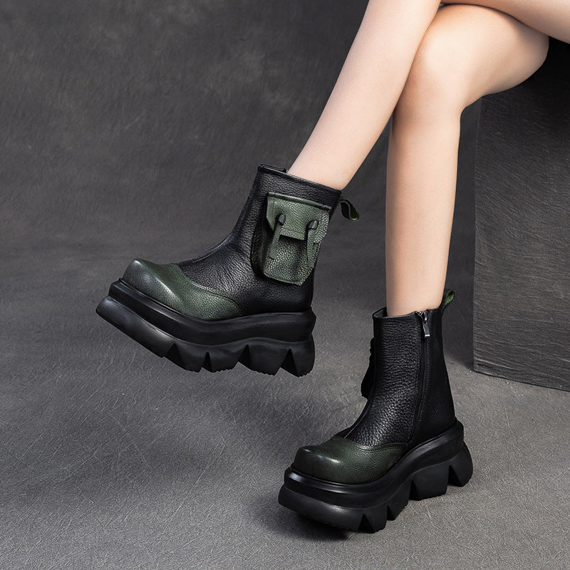 Top layer cowhide high-heeled ankle boots