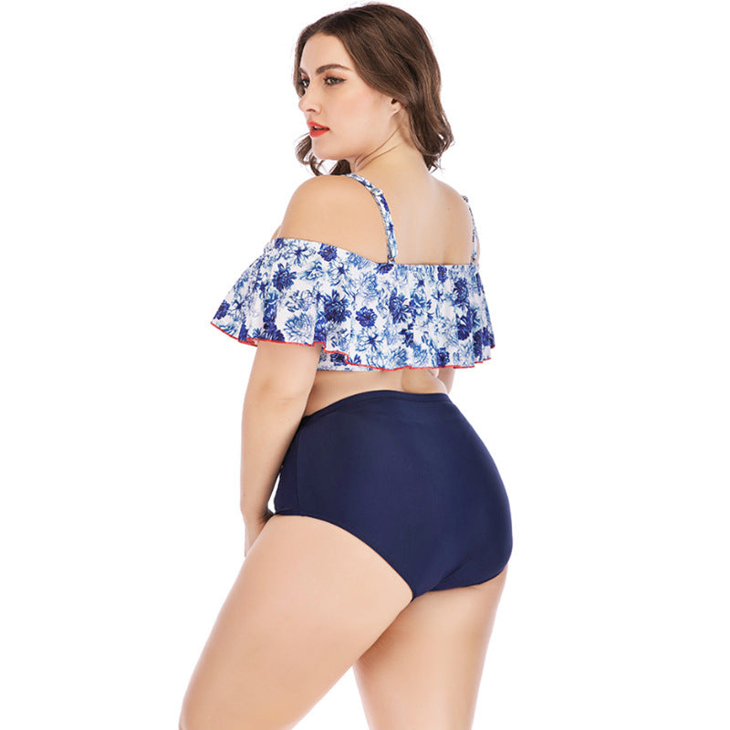 Plus size bedrukt bikini met volant