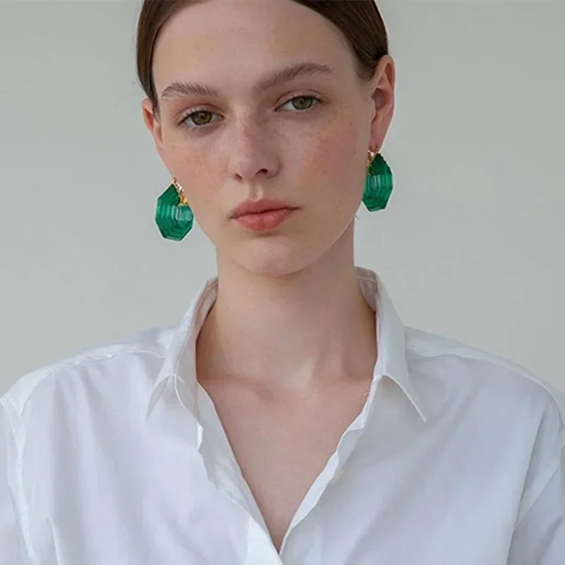 Hot European Runway Famous Designer Brand Geometric Acrylic Transparent Green Earrings Women Jewelry Bijoux Trend Goth Boho