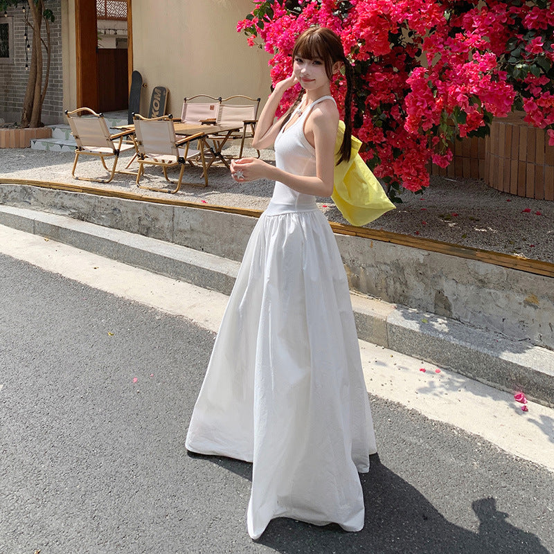 Women's Strapless Long Dress Summer  Waist-Cinching Flared Skirt