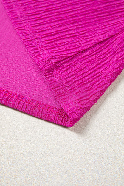 Effen blouse met textuur en ruches korte mouwen