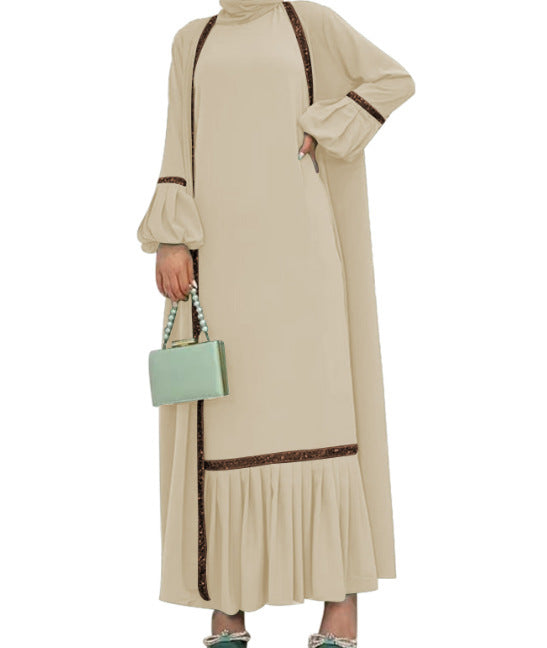 Effen kleur pailletten elegante Dubai jurk met vest