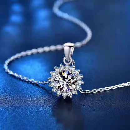 925 Sterling Zilveren Moissanite Zonnebloem Hanger Ketting