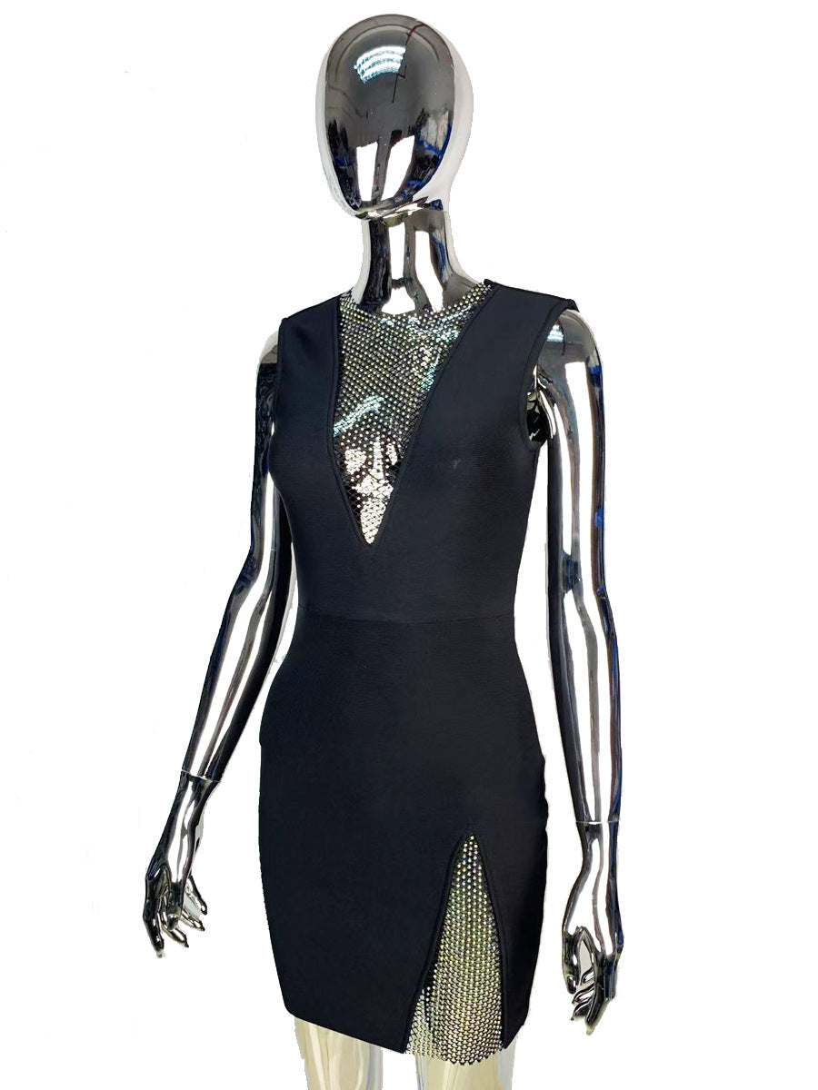 Sleeveless Rhinestone Bodycon Dress