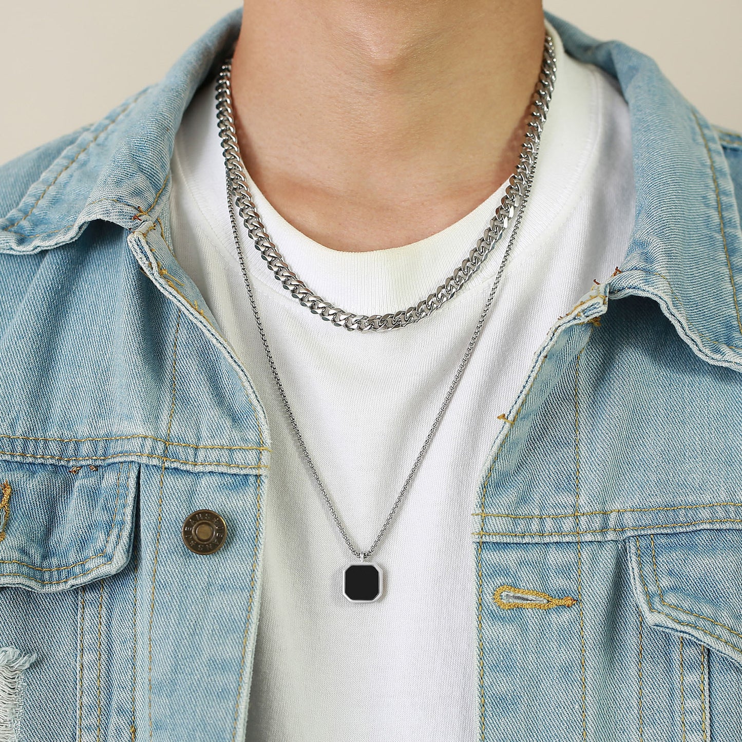 Roestvrijstalen heren ketting met vierkante hanger