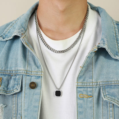 Roestvrijstalen heren ketting met vierkante hanger