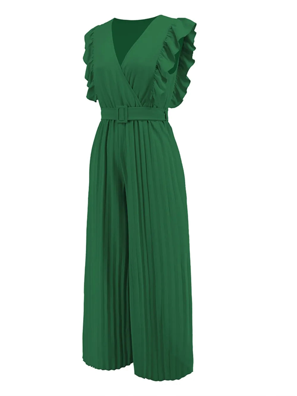 Geplooide jumpsuit met ceintuur en korte ruches mouwen