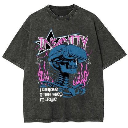 Hot Selling Summer Hip Hop Street Trend Skull Print T-Shirt Summer Cotton Washed Vintage Aged Short Sleeve