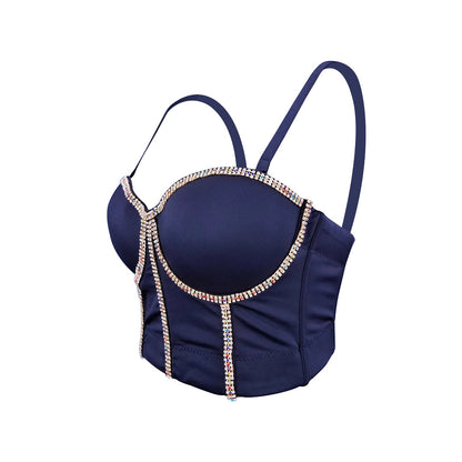 Women's Vest Colorful Diamond Bra Sexy Boned Bustier Strap Pure Desire