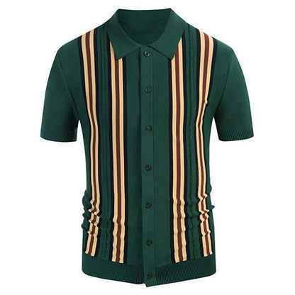 Summer green striped short sleeved slim fit business polo shirt knit sweater Father's Day gift