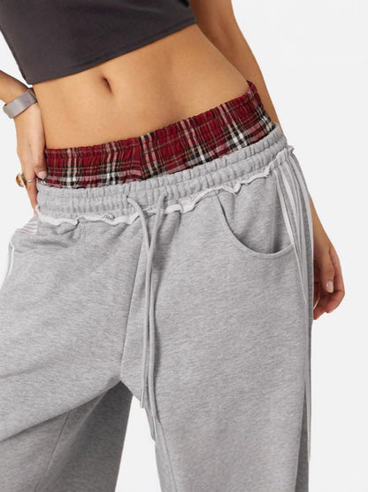 Vintage gestreepte casual joggingbroek met contrast en hoge taille
