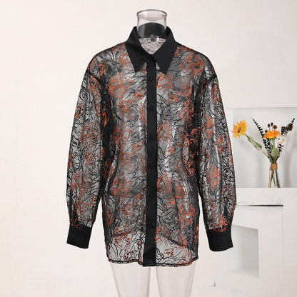 Shirt women's single breasted loose black sunscreen shirt for spring and summer new styles