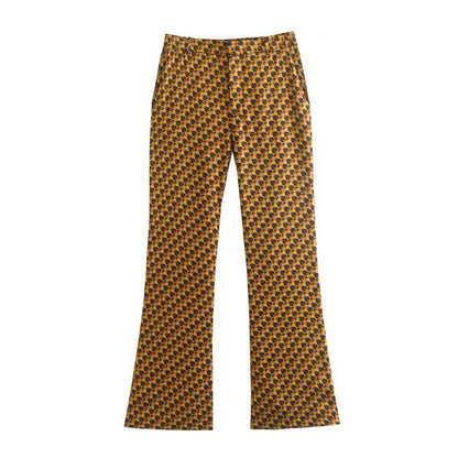Fashion Plaid Print Pants Sets Spring Autumn Long Sleeved Chic Bow Blouses+Flare Pants Street Casual Outwear