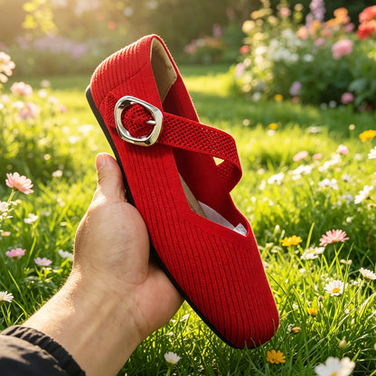 Mary Jane Flat Shoes Square Toe Buckle Strap