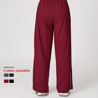 Contrasting Color Sports Sweatpants Loose High Waisted Straight Pants with Pockets