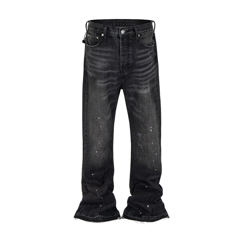 Men's Vintage Washed Wide-Leg Splatter Paint Jeans