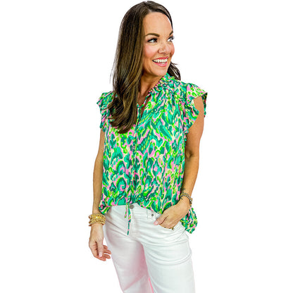 Womens Floral Print V-neck Top