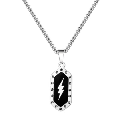 Stainless Steel Hexagonal Lightning Pattern Pendant Necklace