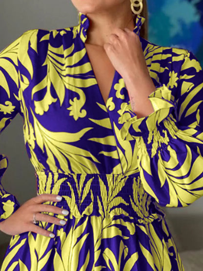 Maxi-jurk met print en ruchesmouwen