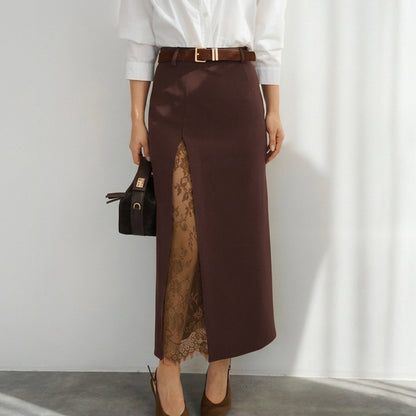 Side slit lace patchwork skirt