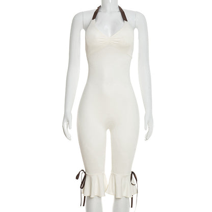 Sleeveless Backless Halter Tie Long Jumpsuit