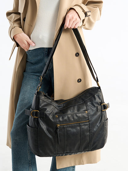 Lady's water-resistant soft leather shoulder bag
