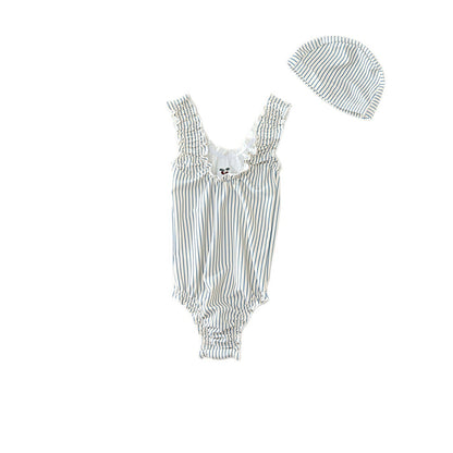 Girls Printed One-Piece Swimsuit with Hat