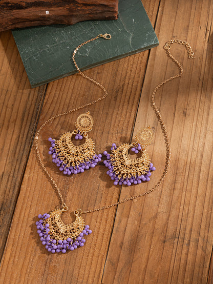 Bohemian retro oorbellen en ketting set met belletjes