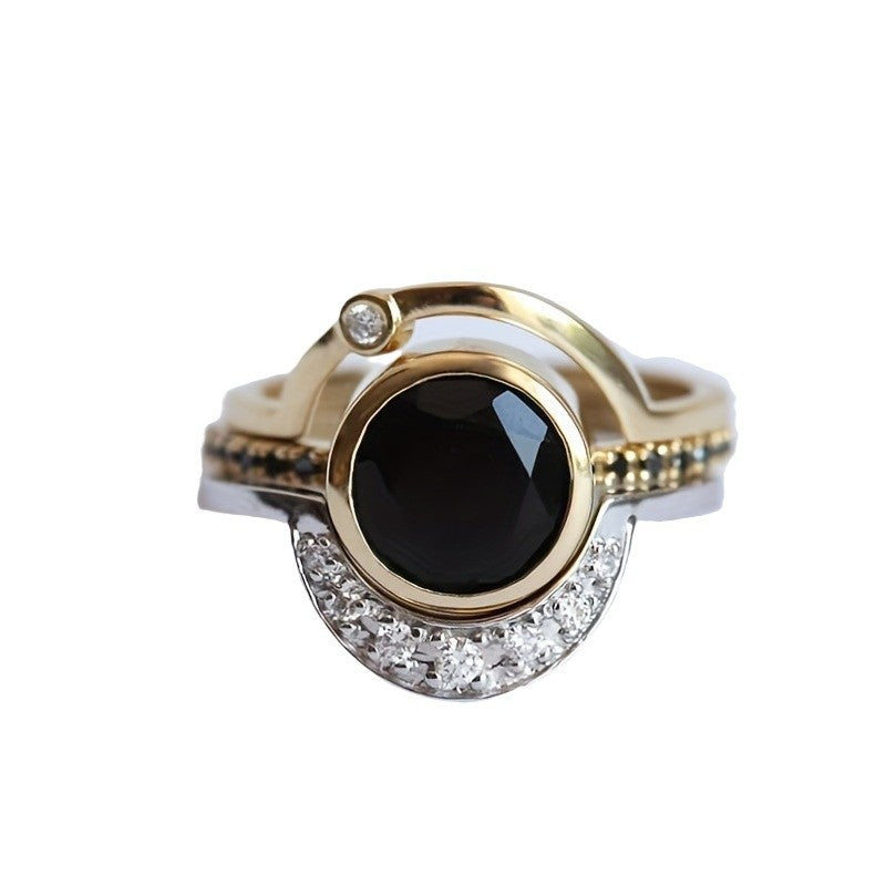 Retro French Women's Geometric Zircon Ring