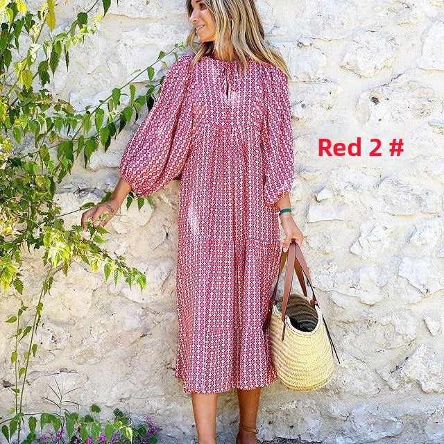 Geometric Collage Puff Sleeve Dress