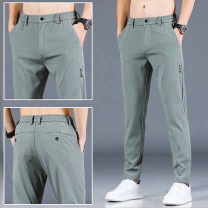 Men's Ice Silk Elastic Waist Straight-Leg Casual Pants