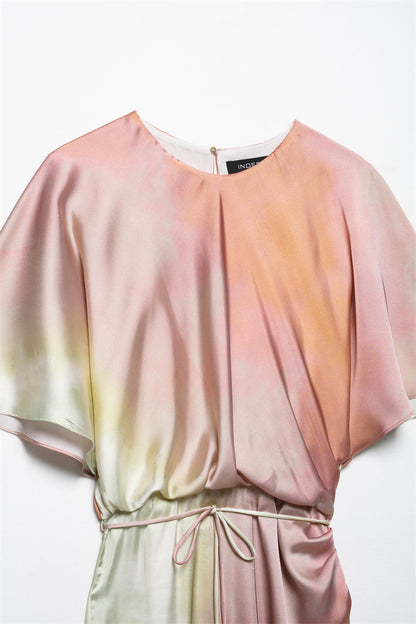 New summer tie dye printed MIDI dress