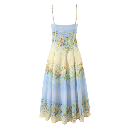 Bohemian vacation style linen print dress