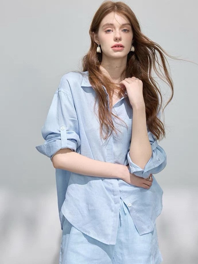 Women's Linen Shirt and Shorts Set
