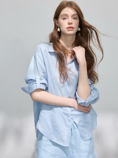 Women's Linen Shirt and Shorts Set