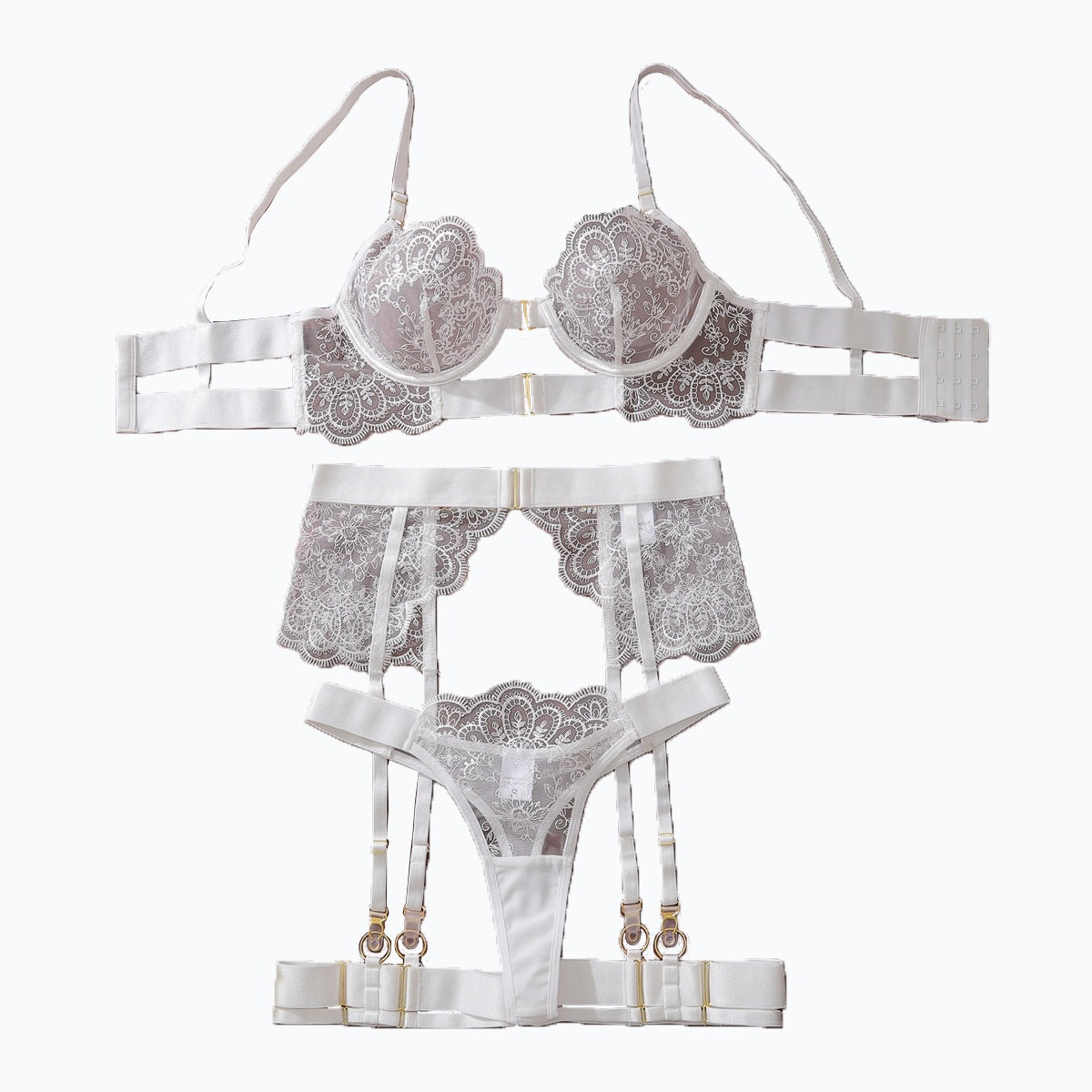 Geborduurde kanten lingerieset met kousenband