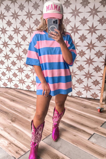 Oversized gestreepte T-shirt met kleurblokken en korte mouwen