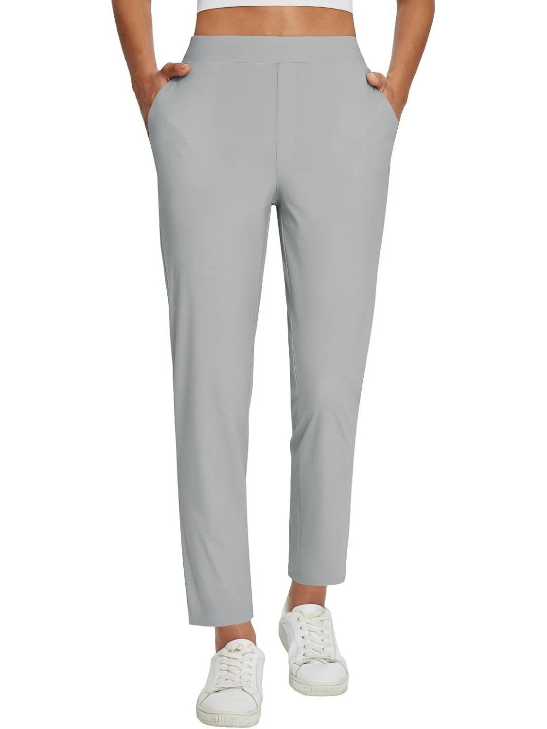 Womens High Waisted Elastic Pocket Casual Pants